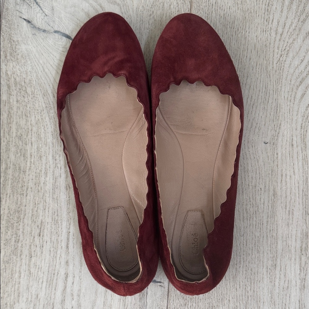 Chloe Deep Red Suede Flats
